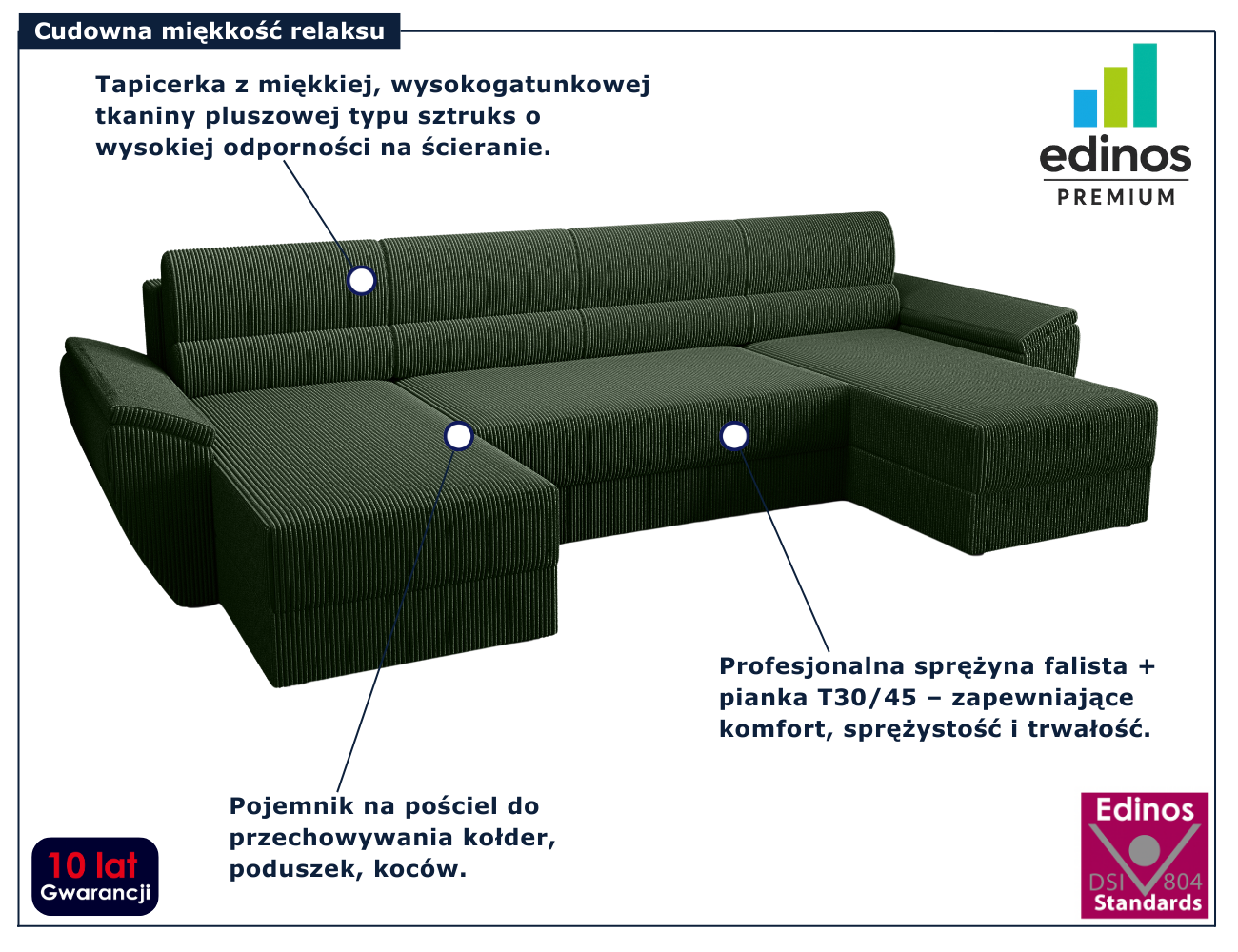 Zielona narożna sofa rozkładana Meltaro