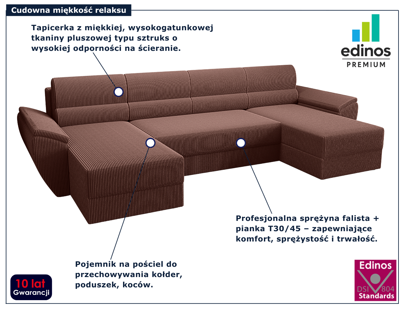 Różówa narożna sofa rozkładana Meltaro