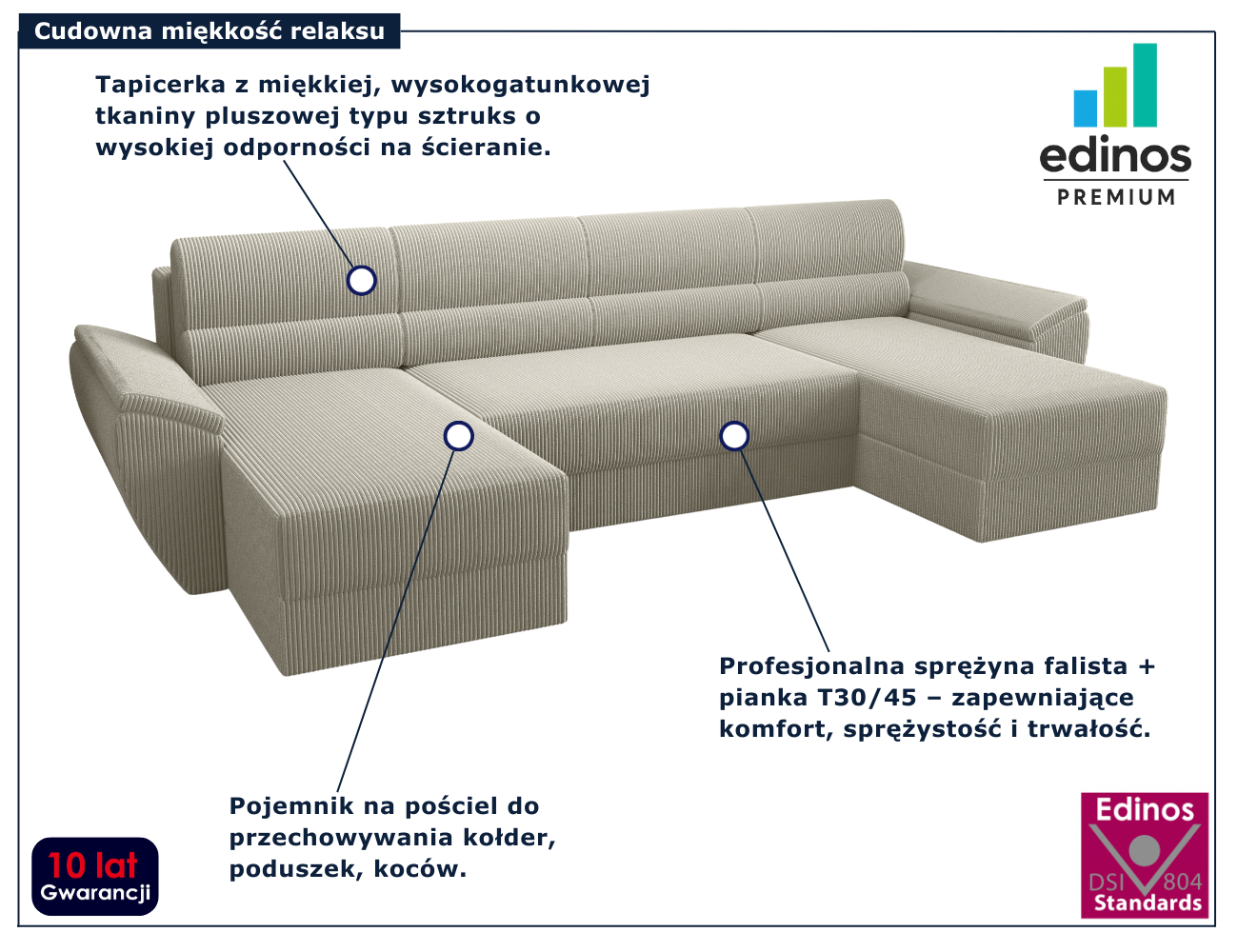 Bezowa narożna sofa rozkładana Meltaro