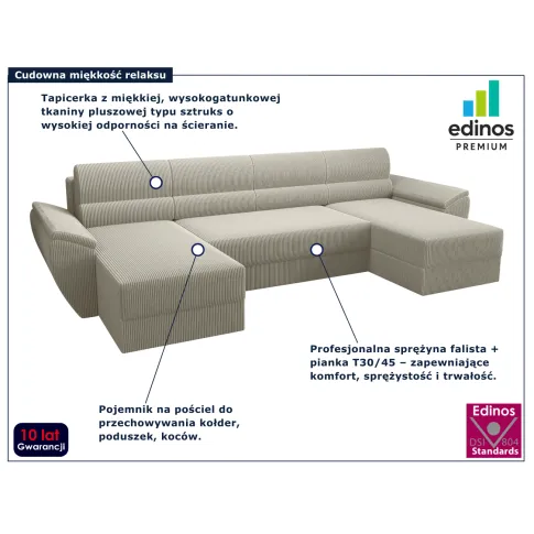 Beżowa sofa narożna z pojemnikiem Meltaro