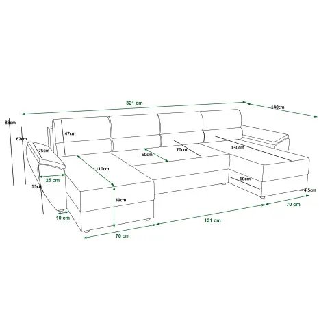Wymiary narożnika rozkładanego Meltaro