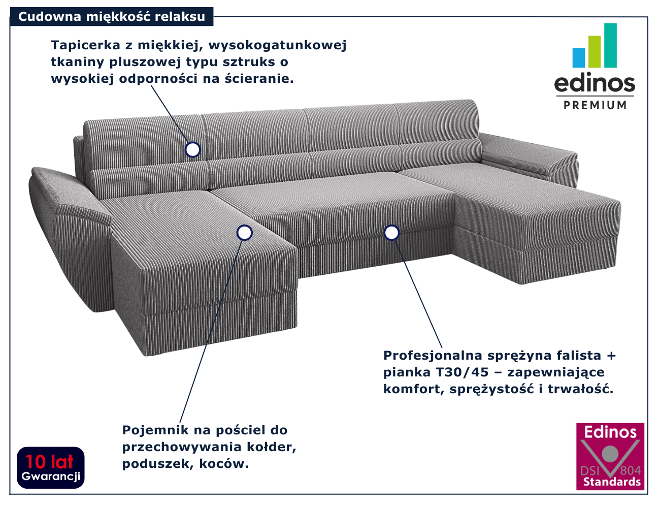 Szara narożna sofa rozkładana Meltaro