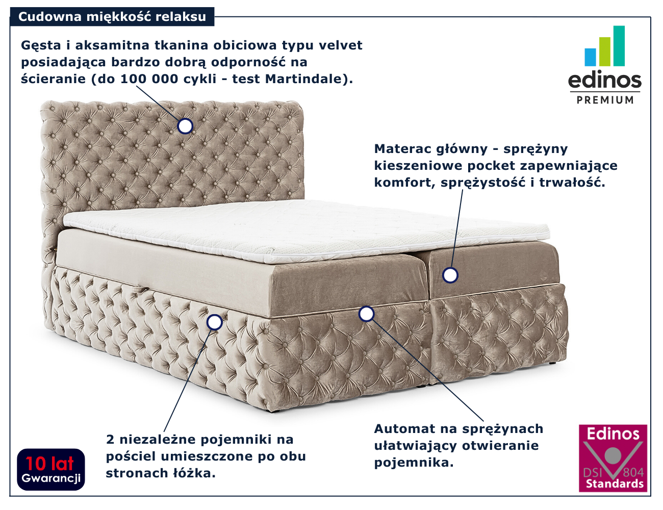 Beżowe łóżko kontynentalne Veltorio