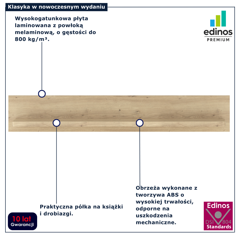 Wisząca półka do salonu klasycznego Fienna 7X dąb artisan