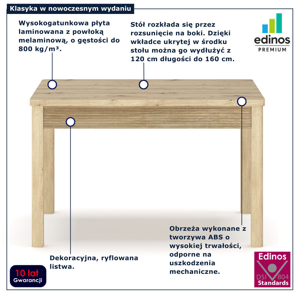 Rozkładany nowoczesny stół do salonu Fienna 8X dąb artisan