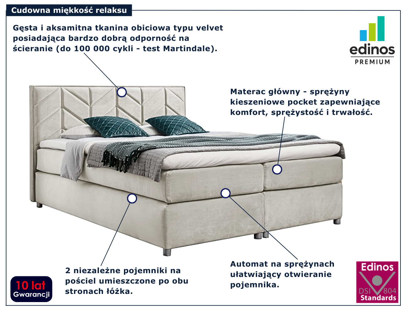 Kremowy łóżko kontynentalne Ferlevio