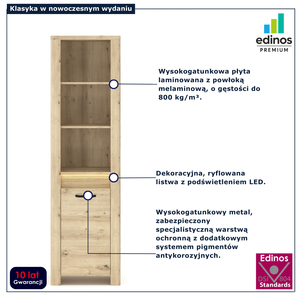 Regał podświetalny z szafką Fienna 6X dąb artisan