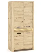 Szafa czterodrzwiowa z półkami i drążkiem podświetlana dąb artisan - Fienna 9X w sklepie Edinos.pl