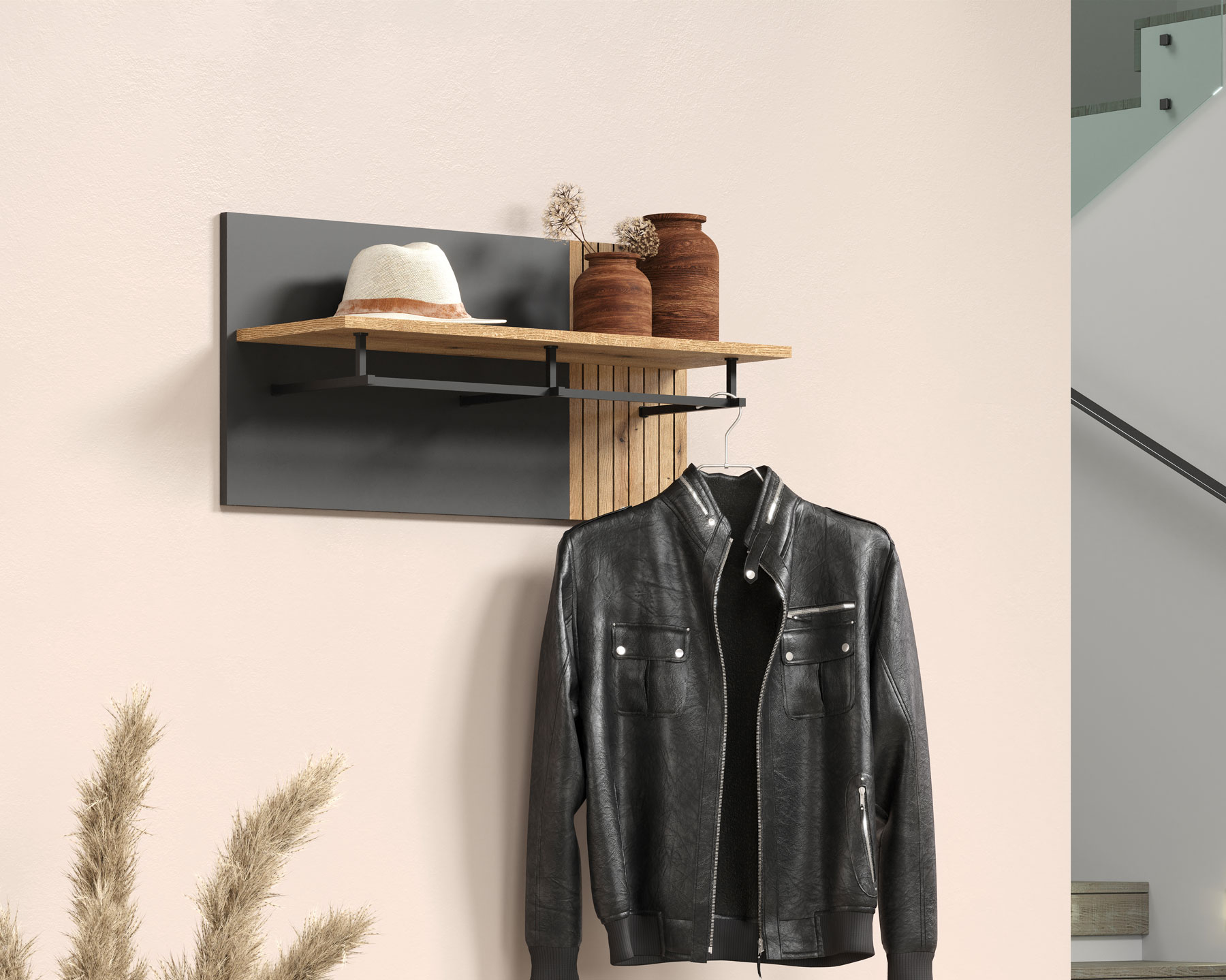 Przykładowa aranżacja z wykorzystaniem wieszaka panelowego z lamelami Assoni 13X