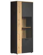 Wysoka witryna z lamelami grafit + dąb evok - Assoni 14X w sklepie Edinos.pl