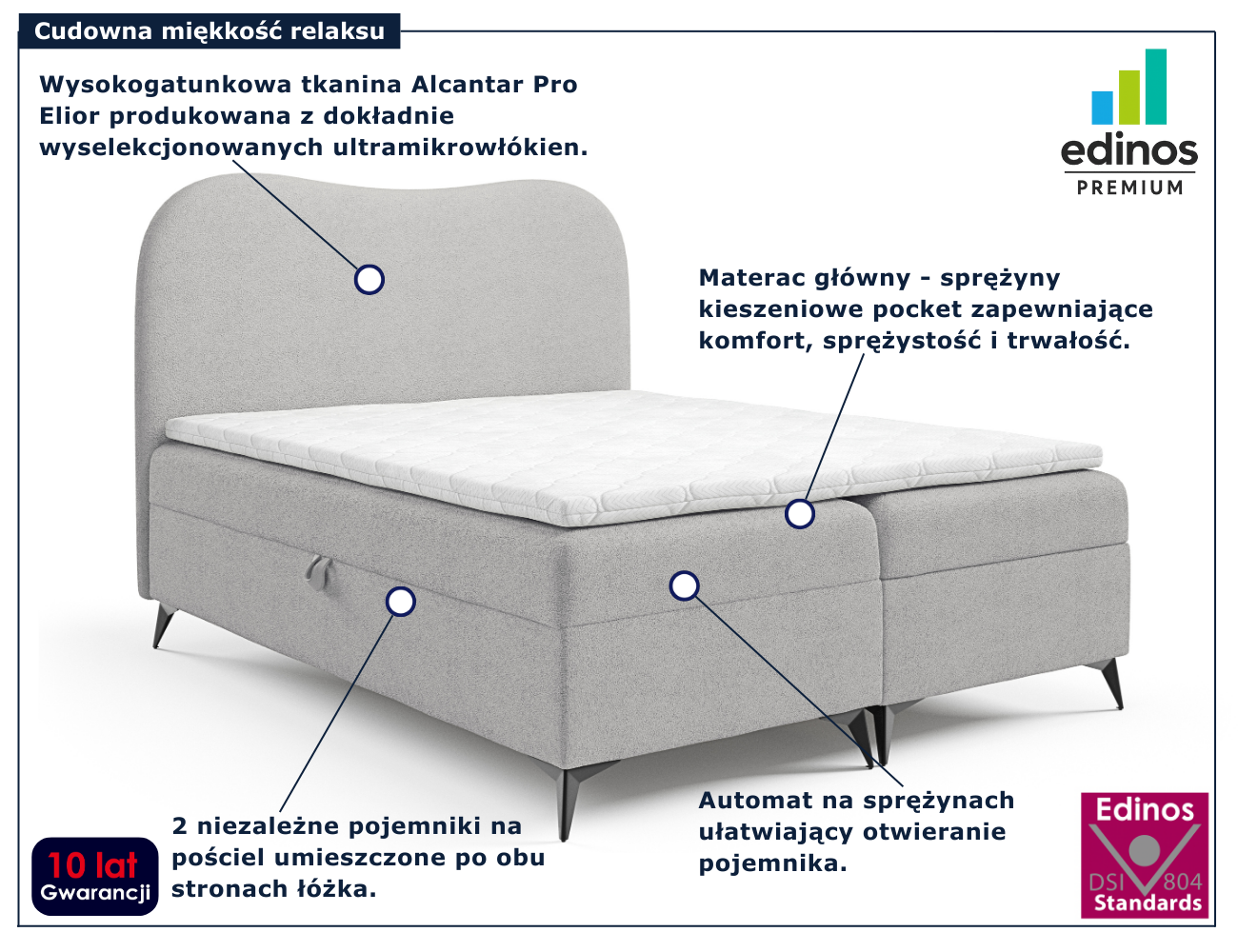 Jasnoszare łóżko kontynentalne Aurellia