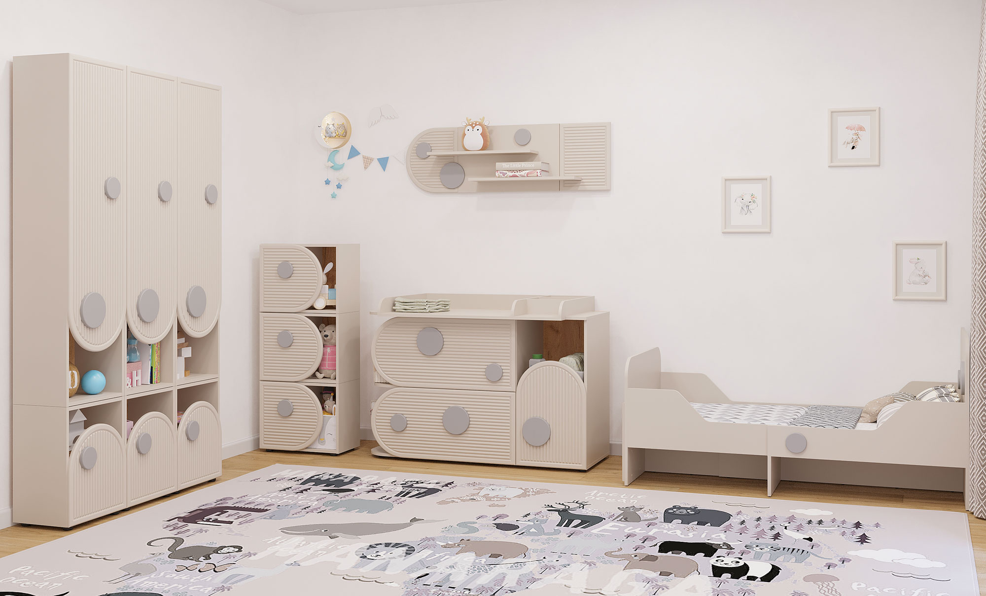 Pokój dziecięcy z wykorzystaniem mebli dla dzieci z kolekcji Alio kaszmir