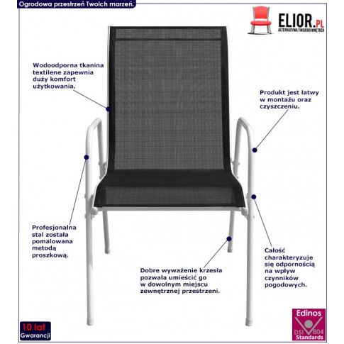 Zestaw sztaplowanych krzeseł ogrodowych Milford infografika