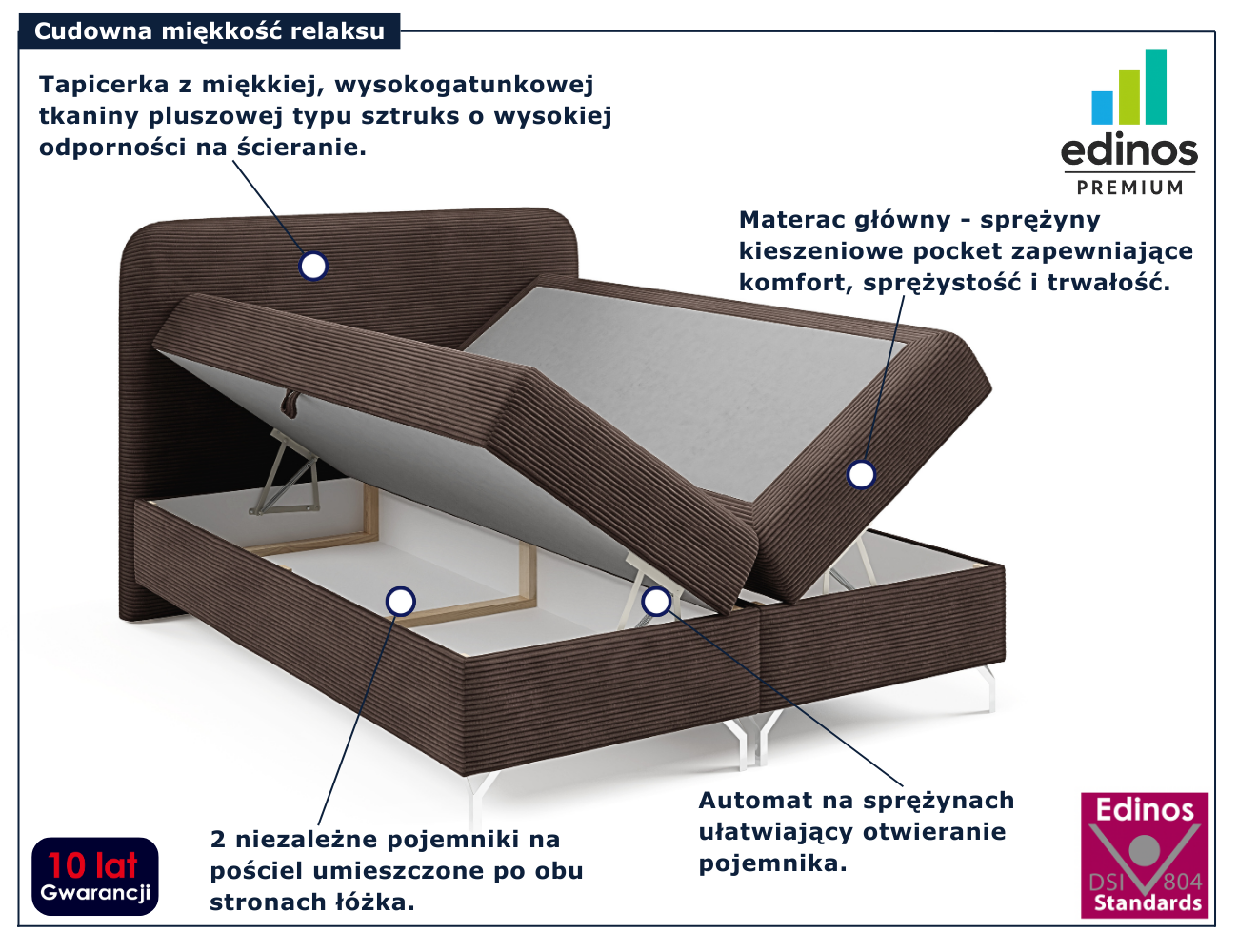 Brązowe łóżko kontynentalne Savellia