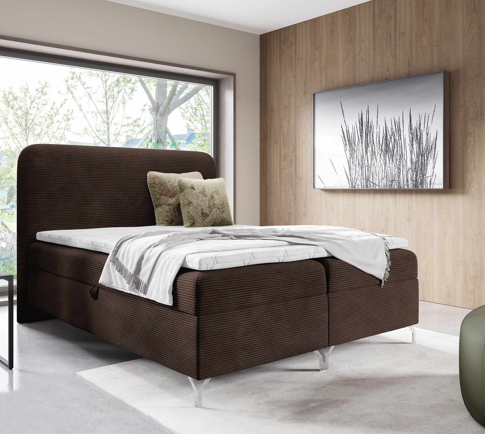 Aranżacja wnętrza z brązowym łóżkiem Aurellia