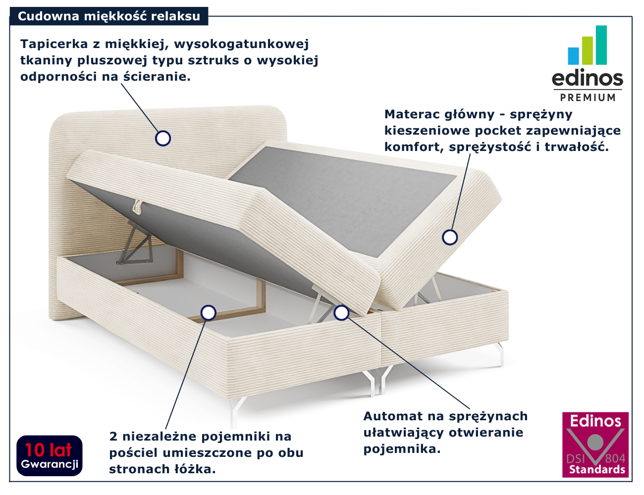 Kremowe łóżko kontynentalne Savellia