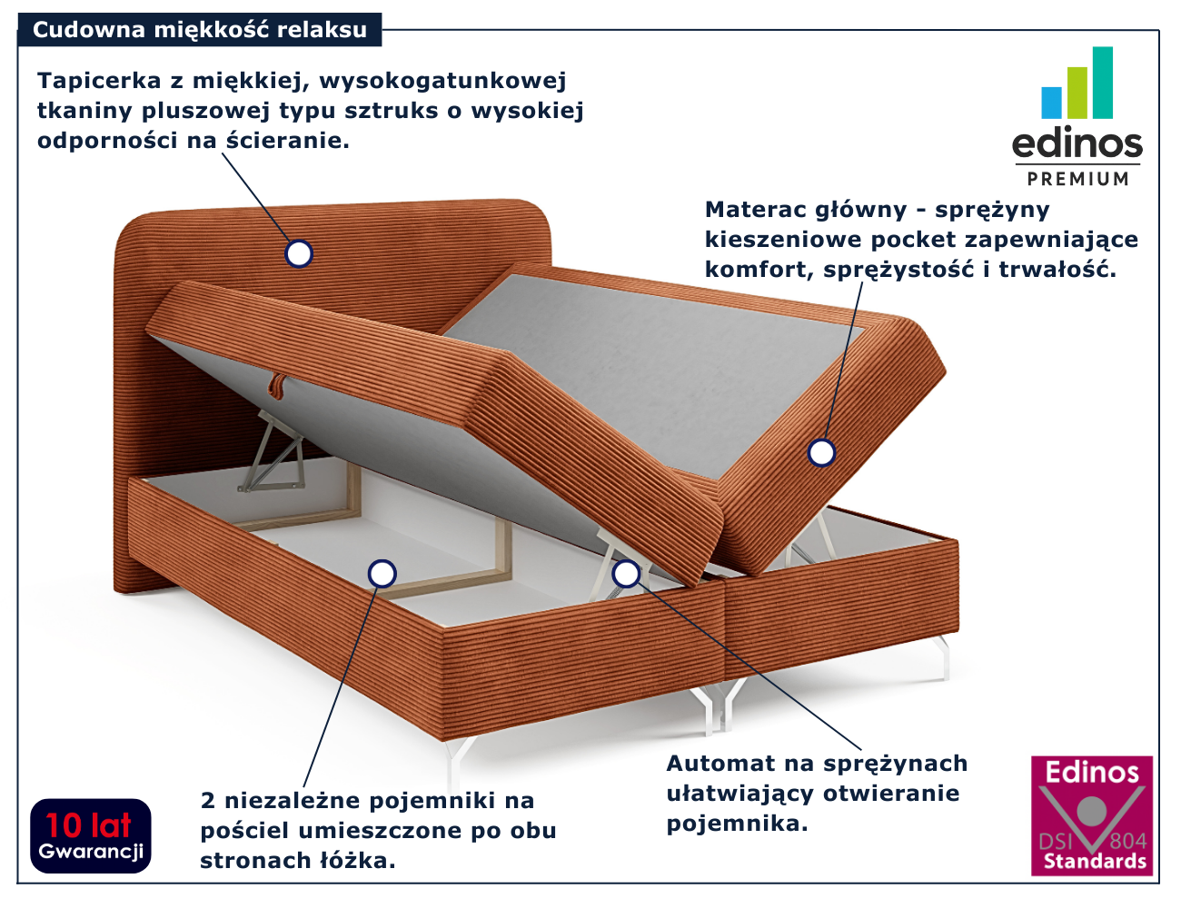 Pomarańczowe łóżko kontynentalne Savellia
