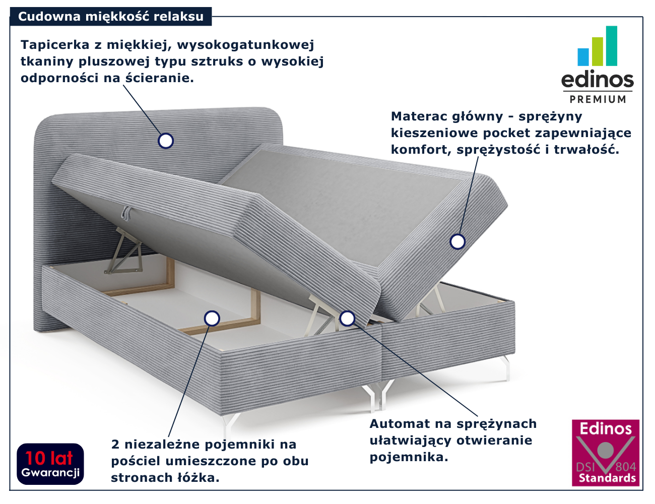 Szare łóżko kontynentalne Savellia