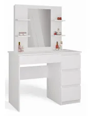 Biała prawostronna duża toaletka z lustrem i regałem - Lavoxo 5X w sklepie Edinos.pl