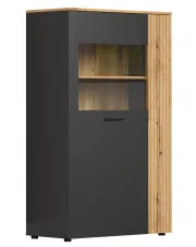 Niska witryna szklana grafit + dąb evok - Assoni 15X w sklepie Edinos.pl