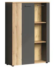 Niska witryna nowoczesna do salonu z lamelami grafit + dąb evok - Assoni 16X w sklepie Edinos.pl