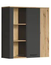 Witryna wisząca do salonu z lamelami grafit + dąb evok - Assoni 17X w sklepie Edinos.pl