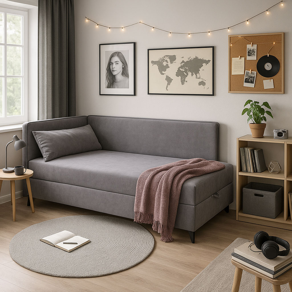 Wnętrze z popielatym tapczanem Finito