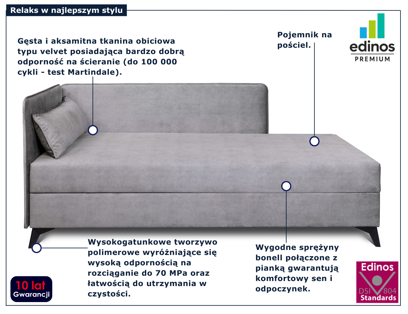 Szary tapczan narożny z pojemnikiem do pokoju nastolatka Finito