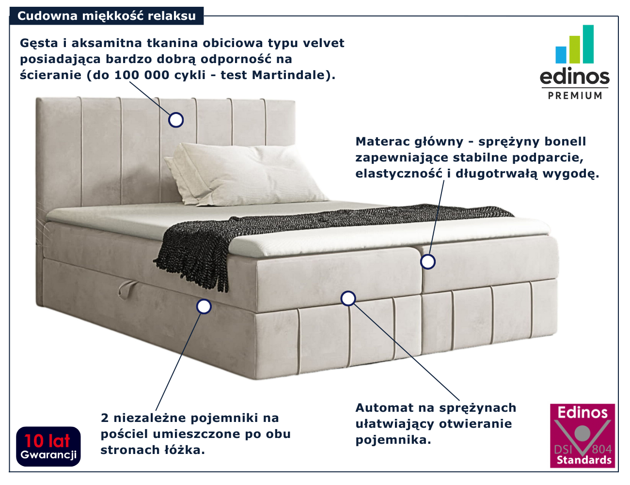 Kremowe łóżko kontynentalne Elarivo