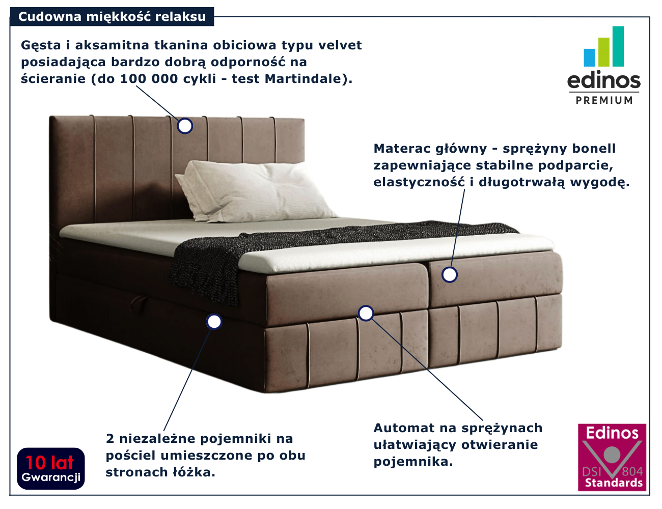 Brązowe łóżko kontynentalne Elarivo