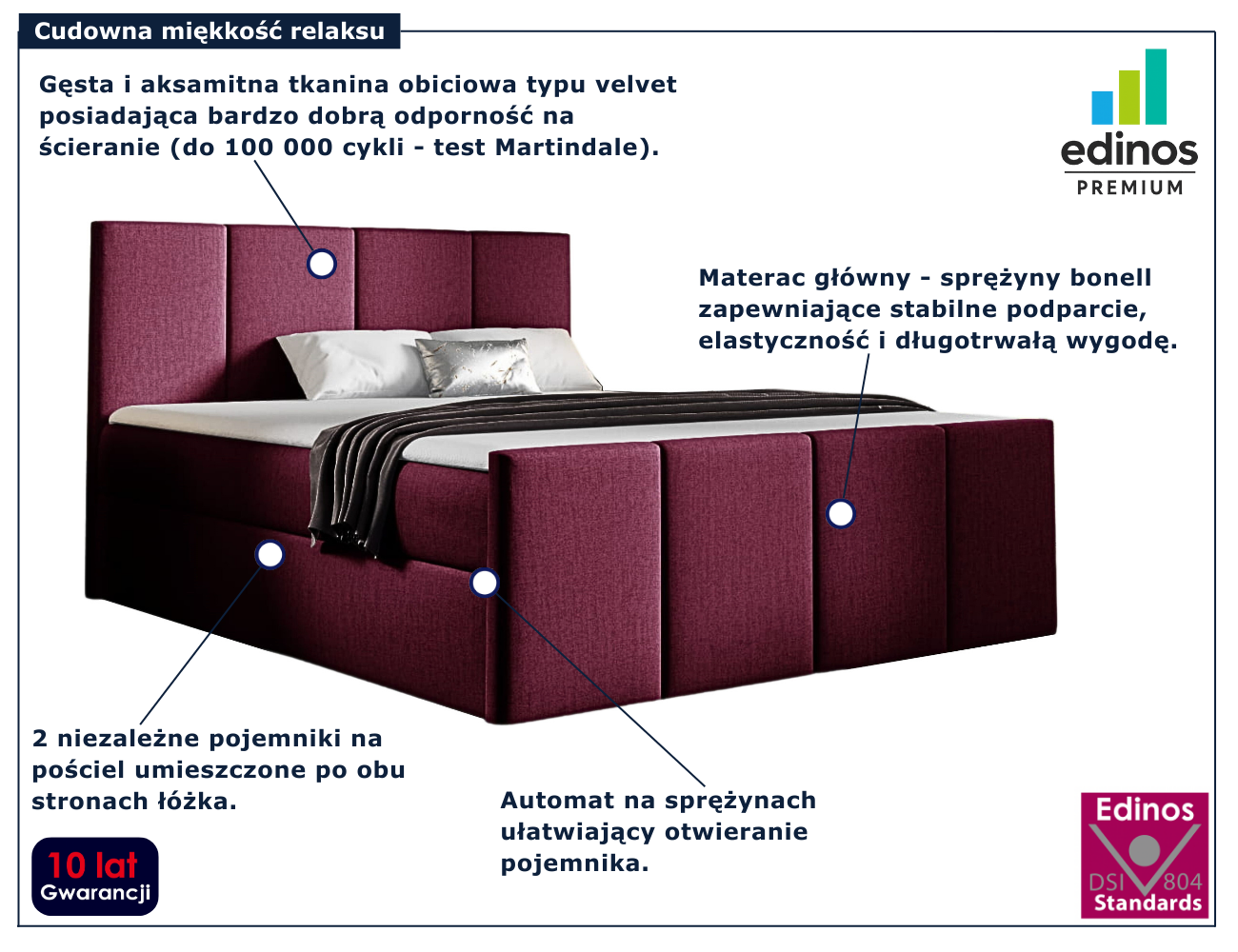 Bordowe łóżko kontynentalne Meravino