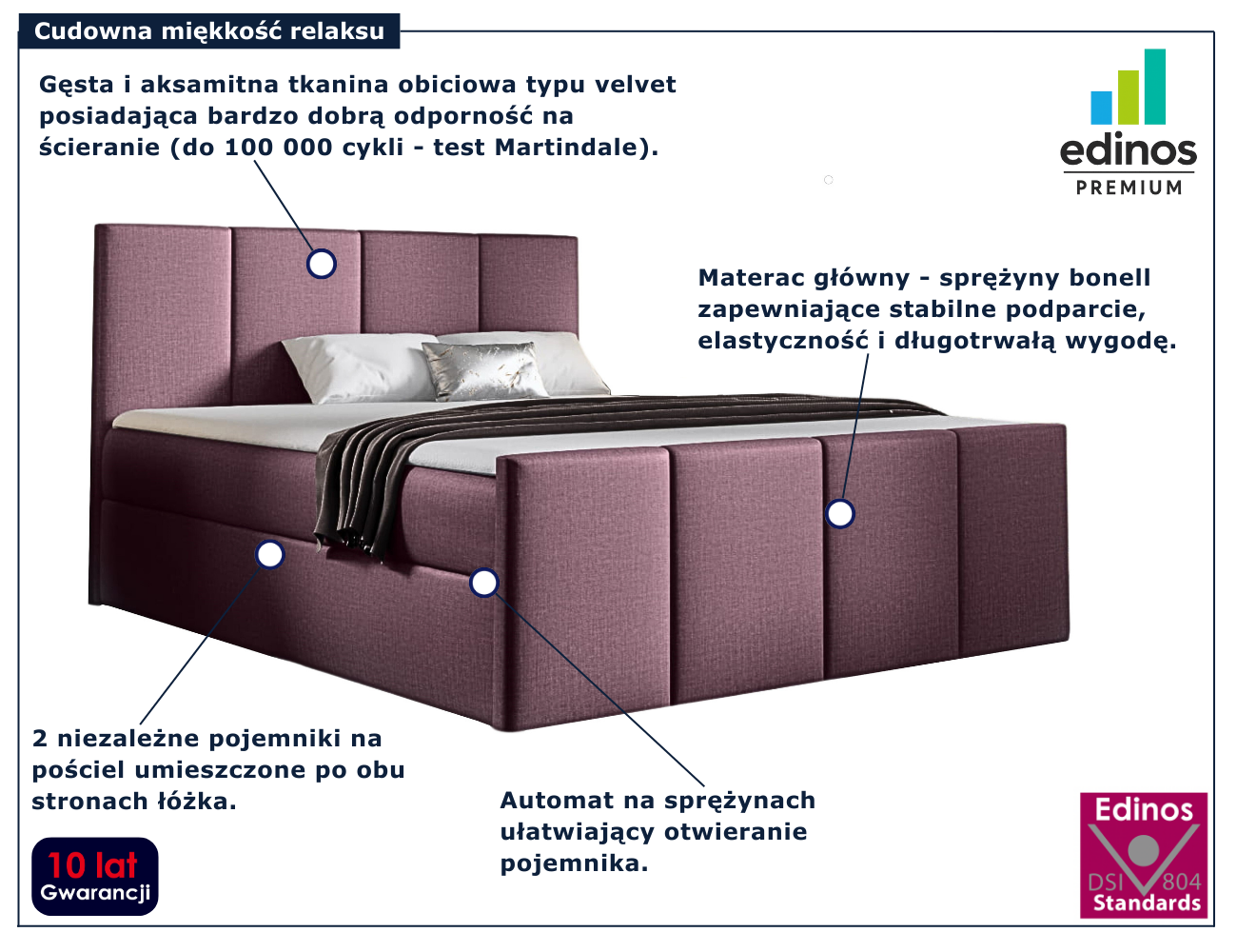 Różowe łóżko kontynentalne Meravino