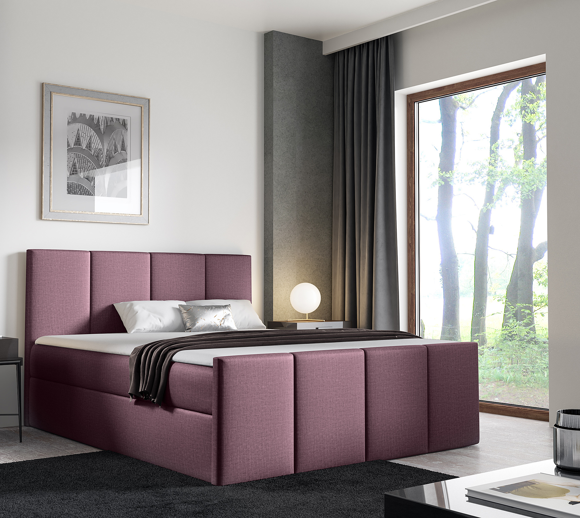 Aranżacja wnętrza z różowym łóżkiem Elarivo