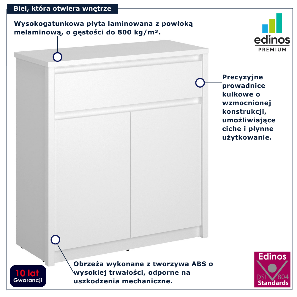 Biała komoda z szufladą do sypialni Sierra 4X