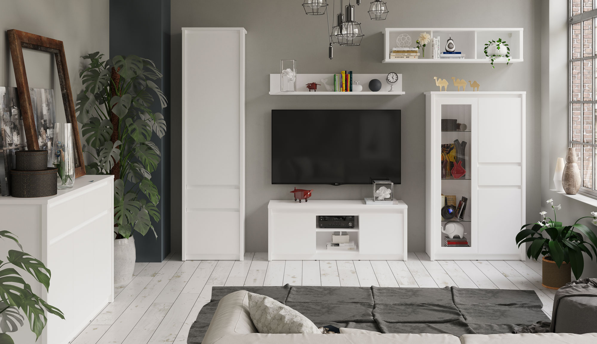 Salon skandynawski z wykorzystaniem mebli z kolekcji Sierra biała