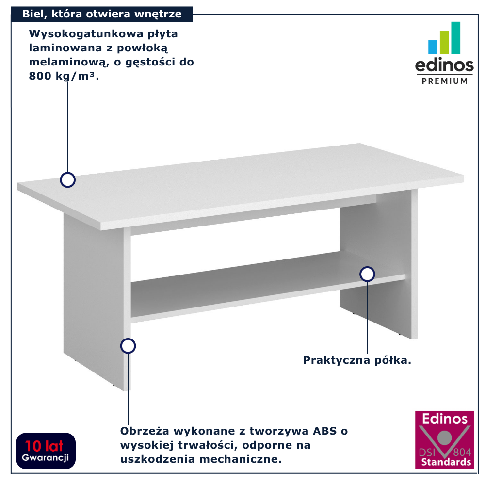 Biała ława skandynawska z półką do salonu Sierra 6X