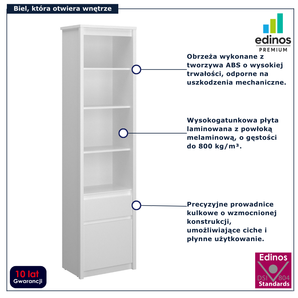 Biały regał otwarty słupek na książki Sierra 11X