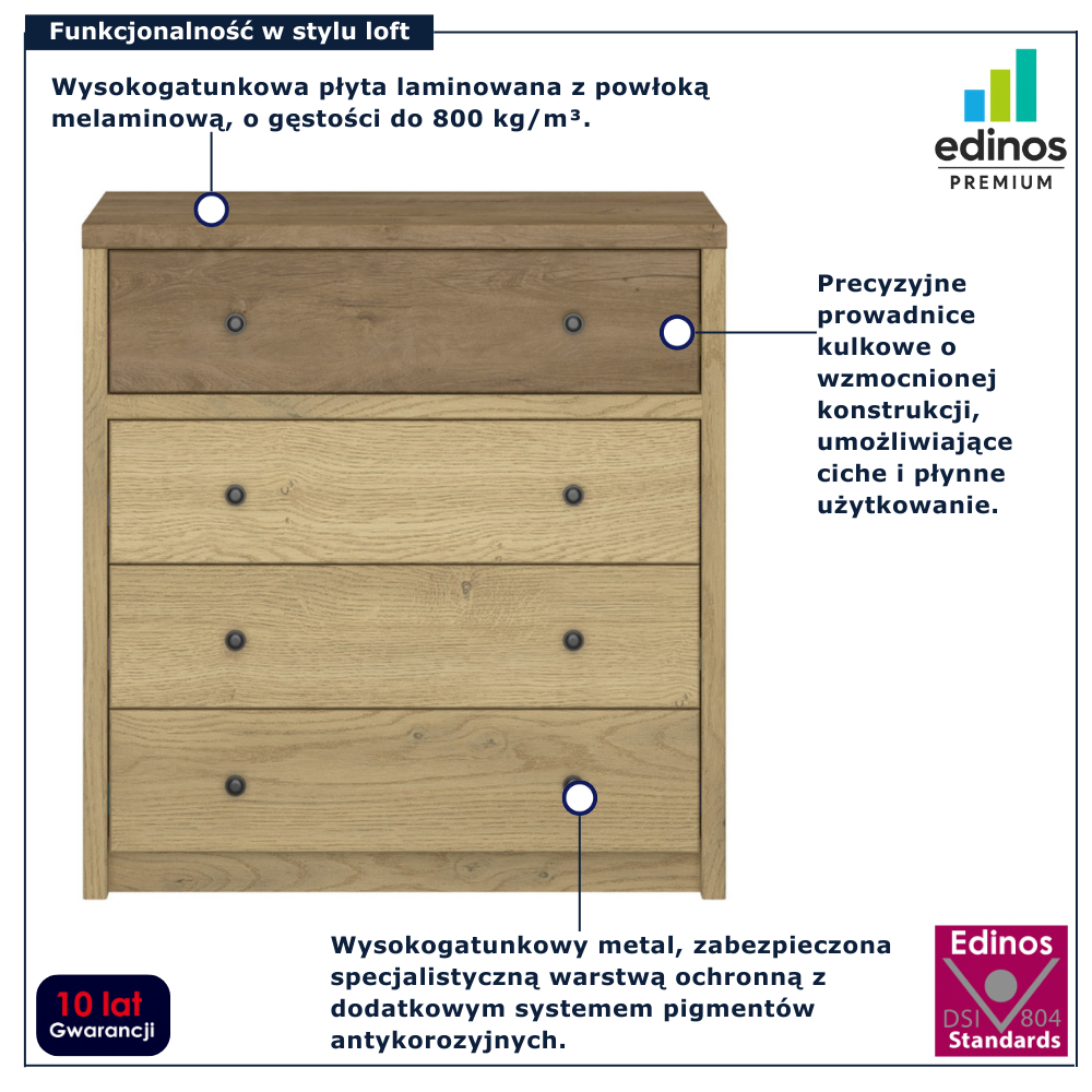 Loftowa komoda młodzieżowa Sevisso 4X dąb cremona + dąb lefkas