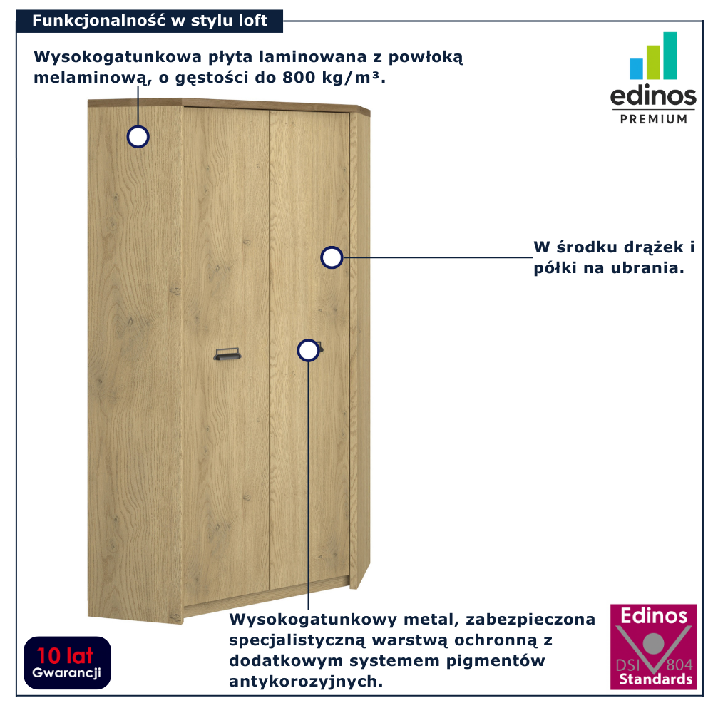 Młodzieżowa szafa narożna Sevisso 9X dąb cremona + dąb lefkas
