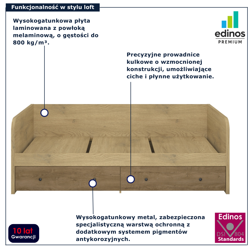 Łóżko młodzieżowe z 2 szufladami Sevisso 10X dąb cremona + dąb lefkas