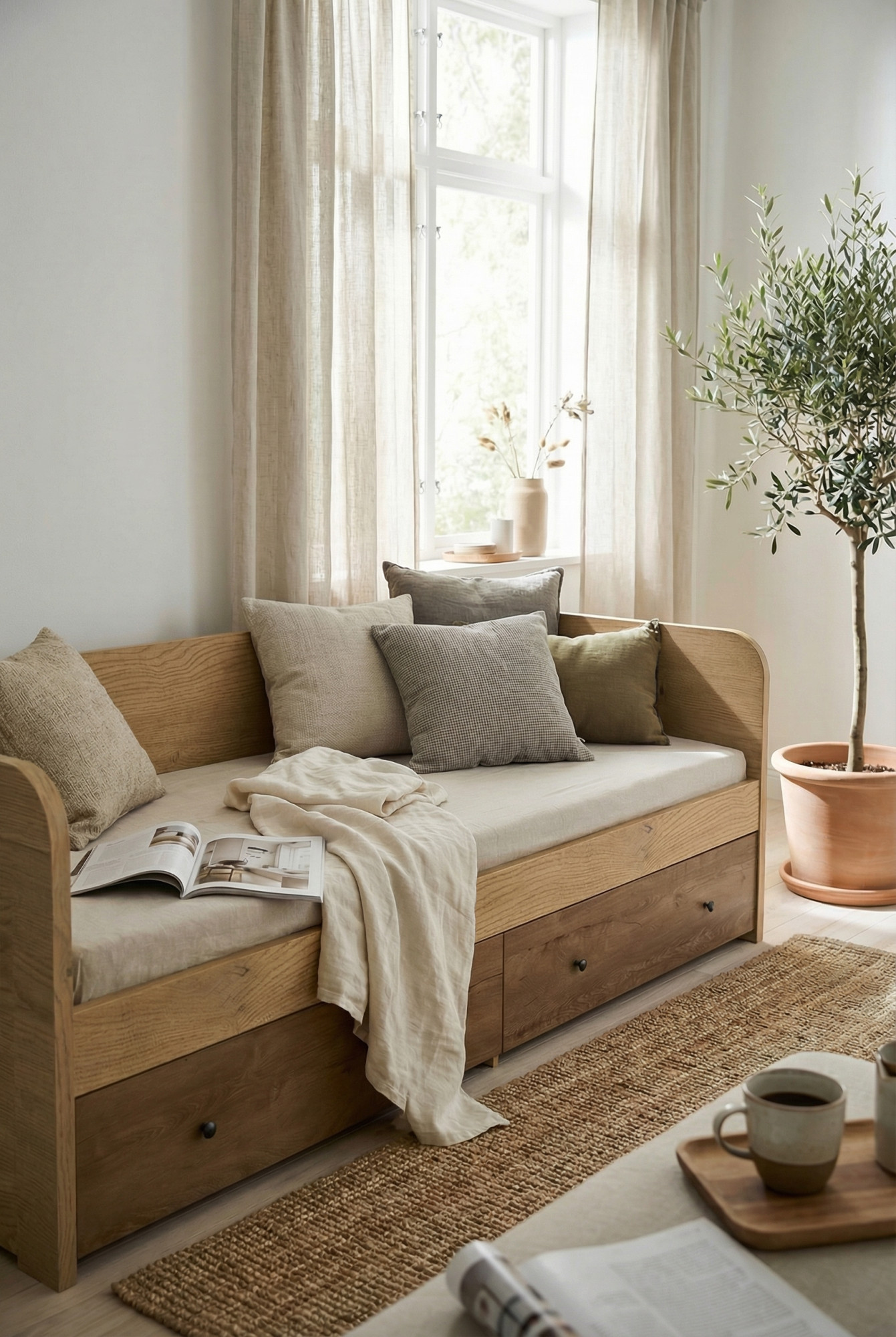 Przykładowa aranżacja z łóżkiem z szufladami Sevisso 10X