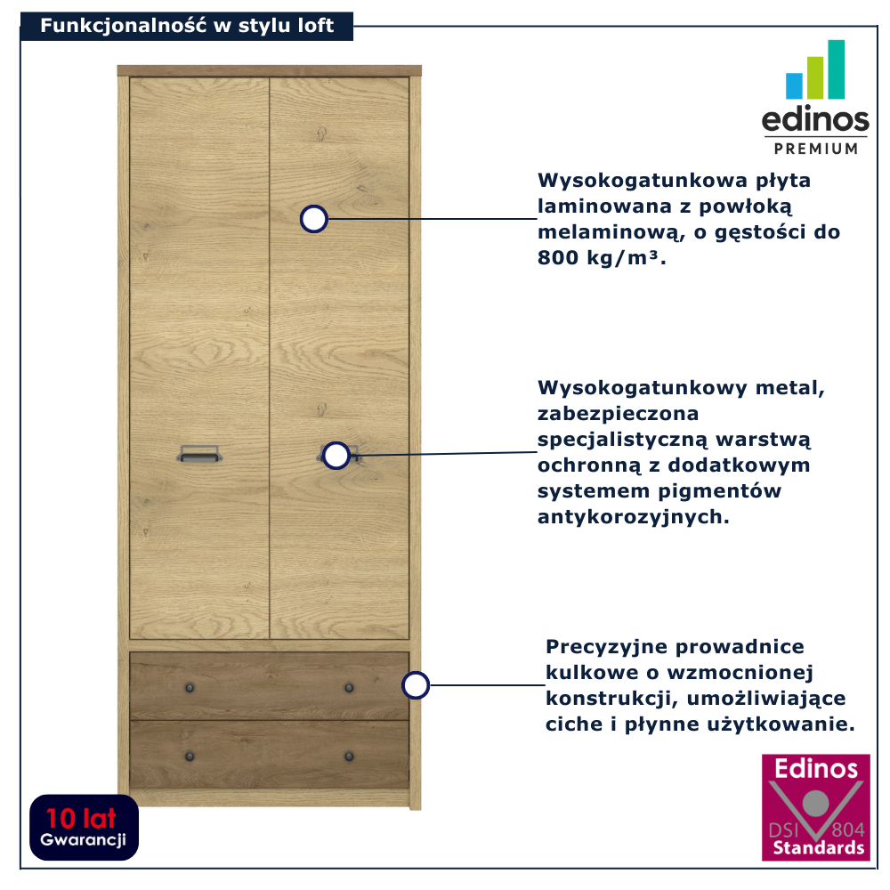 Szafa dwudrzwiowa z szufladami Sevisso 11X dąb cremona + dąb lefkas