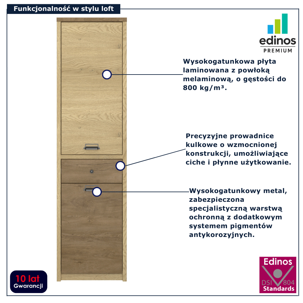 Regał zamykany z szufladą Sevisso 12X dąb cremona + dąb lefkas