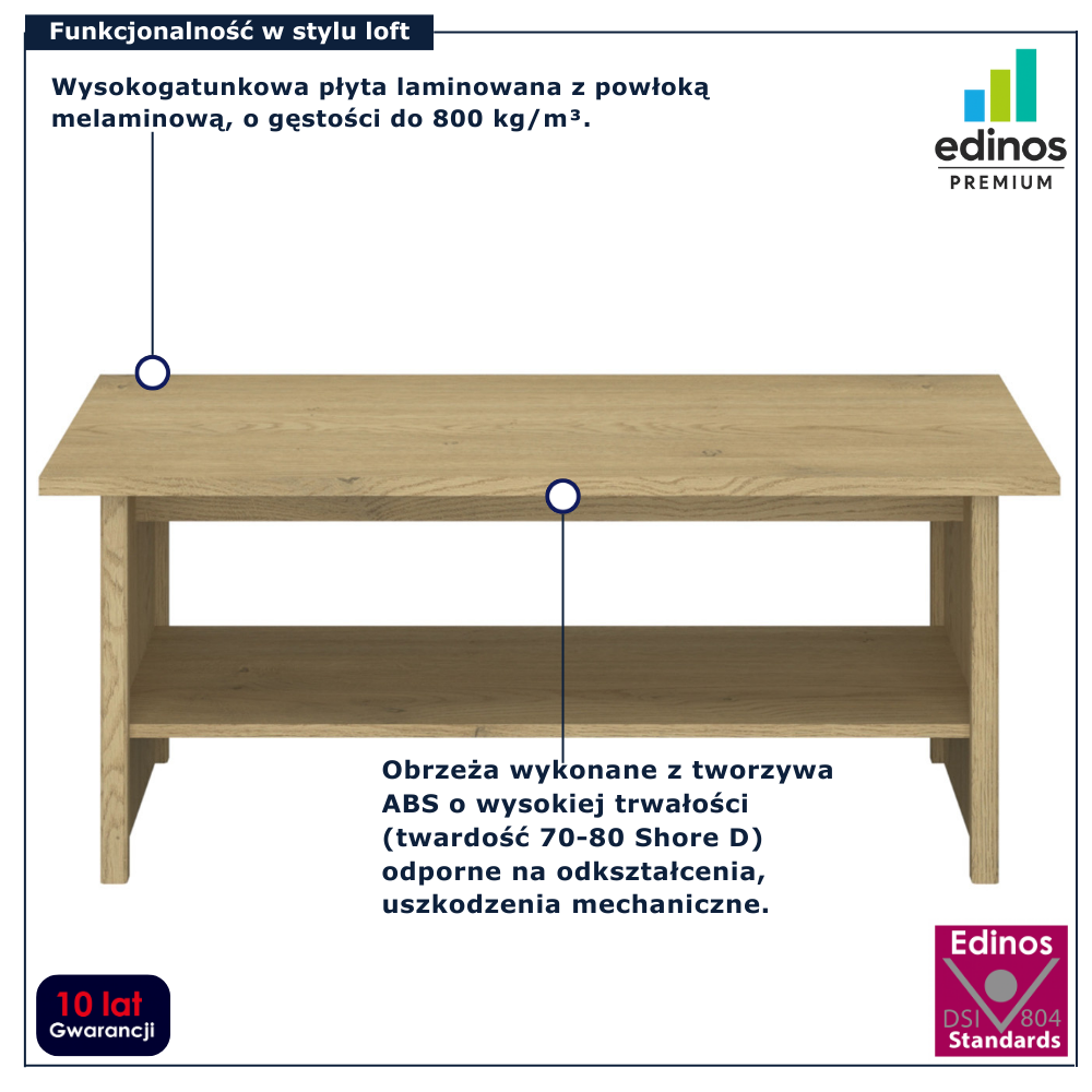 Loftowa ława z półką Sevisso 16X dąb cremona + dąb lefkas