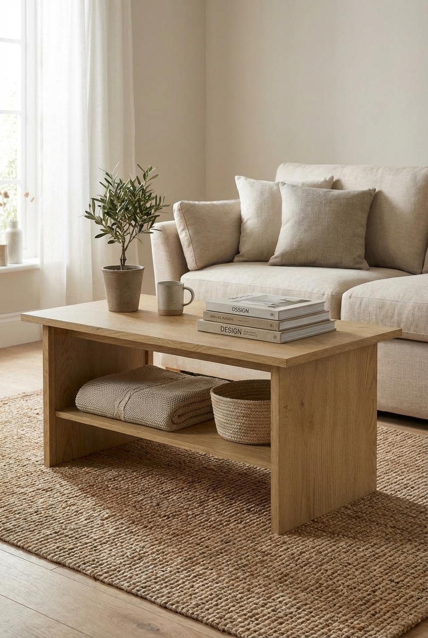 Salon z wykorzystaniem ławy Sevisso 16X dąb cremona + dąb lefkas