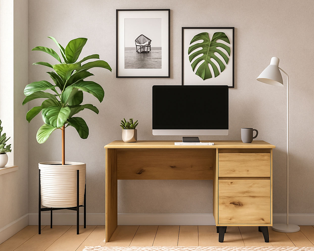 Przykładowa aranżacja z wykorzystaniem biurka dąb artisan Bilgo 8X