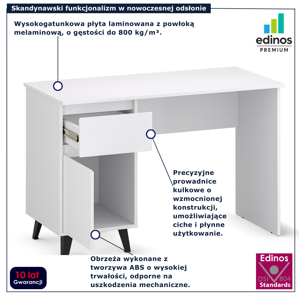 Skandynawskie białe biurko z szafką i szufladą Bilgo 8X