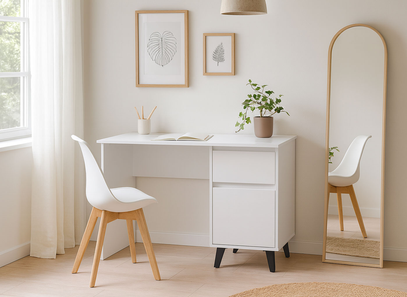 Przykładowa aranżacja z wykorzystaniem białego biurka Bilgo 8X