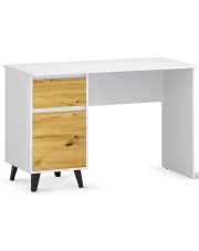 Skandynawskie biurko z szafką i szufladą biały + dąb artisan - Bilgo 8X w sklepie Edinos.pl