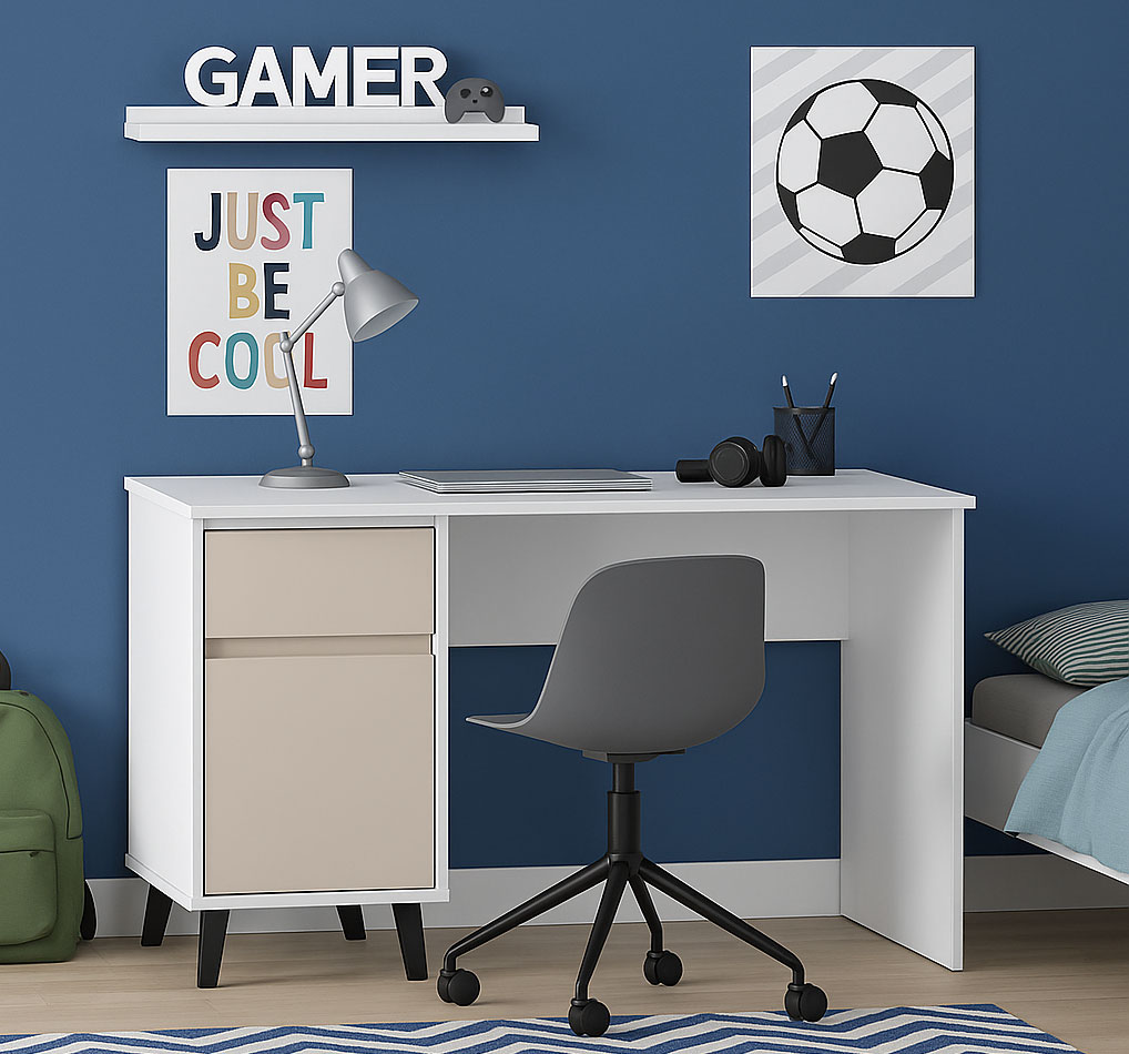 Aranżacja z wykorzystaniem biurka biały + kaszmir Bilgo 8X